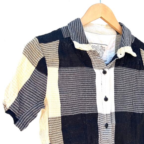 Ace & Jig Button Down Top Checkered Patchwork XS Cotton Black Yellow Shirt - Picture 3 of 5